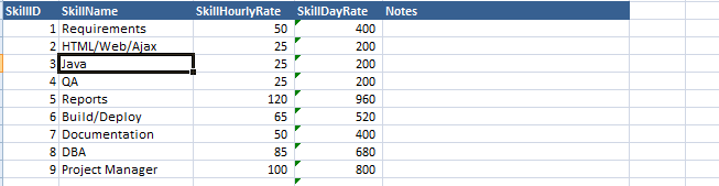 First set up the skills that the organization needs to execute projects Skills Input